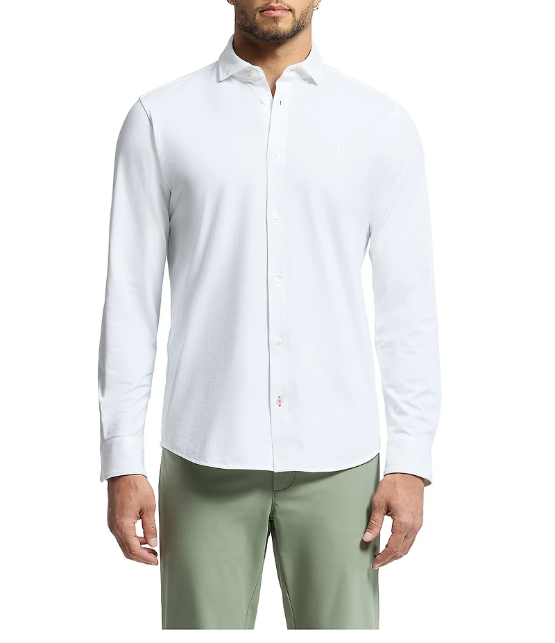 Psycho Bunny Jackson Classic Fit Spread Collar Solid Stretch Knit Dress Shirt