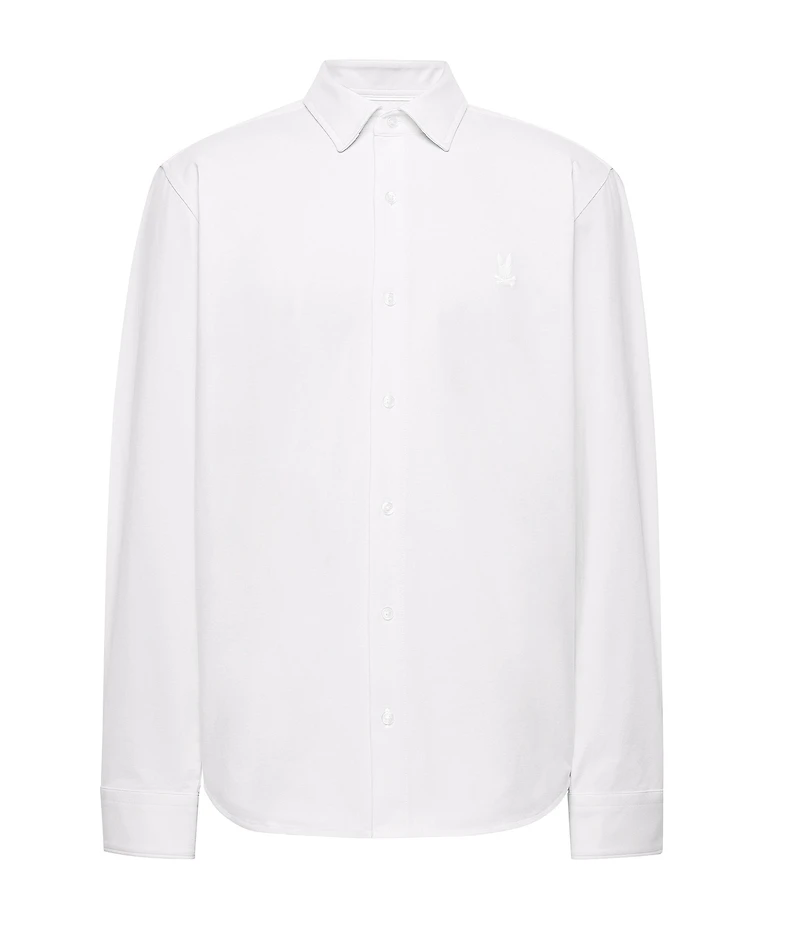 Psycho Bunny Jackson Classic Fit Spread Collar Solid Stretch Knit Dress Shirt
