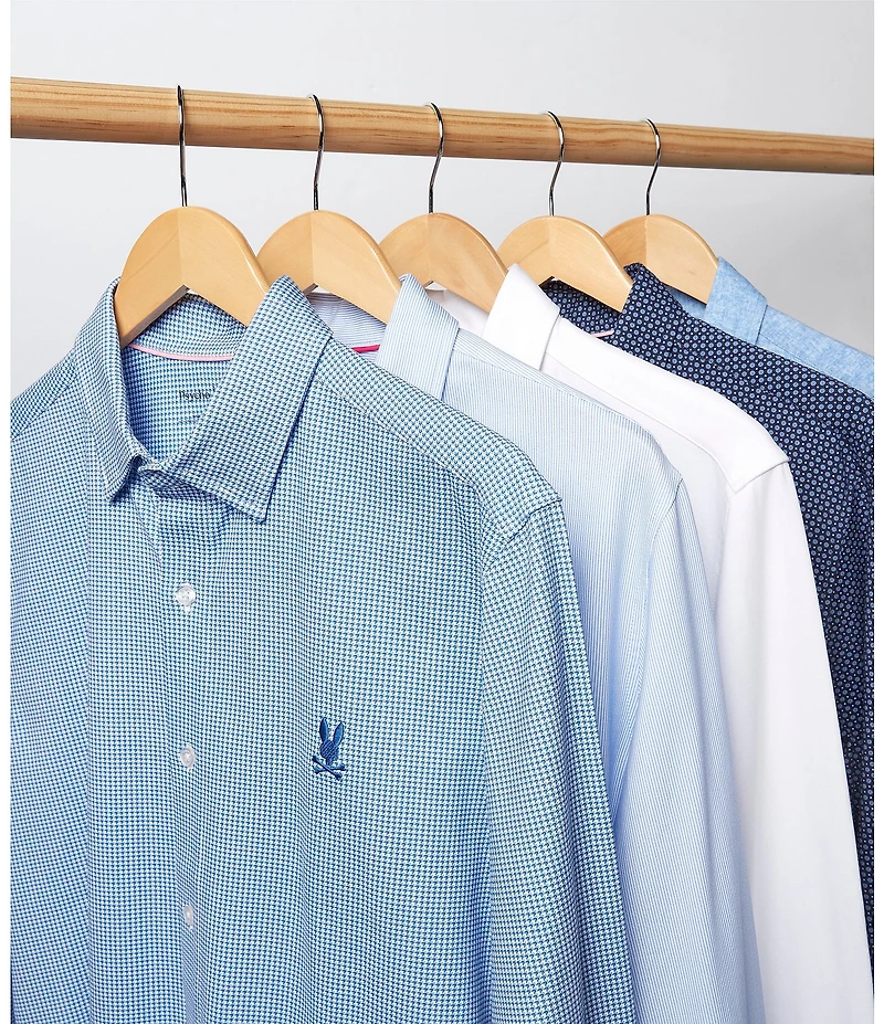Psycho Bunny Jackson Classic Fit Spread Collar Solid Stretch Knit Dress Shirt