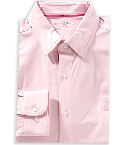 Psycho Bunny Jackson Classic Fit Stretch Knit Spread Collar Solid Dress Shirt