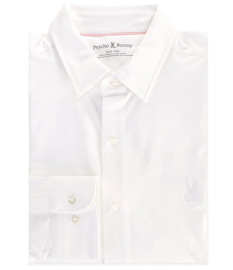 Psycho Bunny Jackson Classic Fit Stretch Knit Spread Collar Solid Dress Shirt