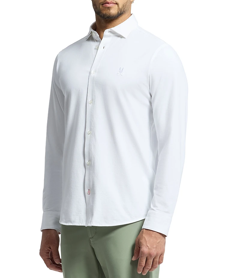 Psycho Bunny Jackson Classic Fit Stretch Knit Spread Collar Solid Dress Shirt