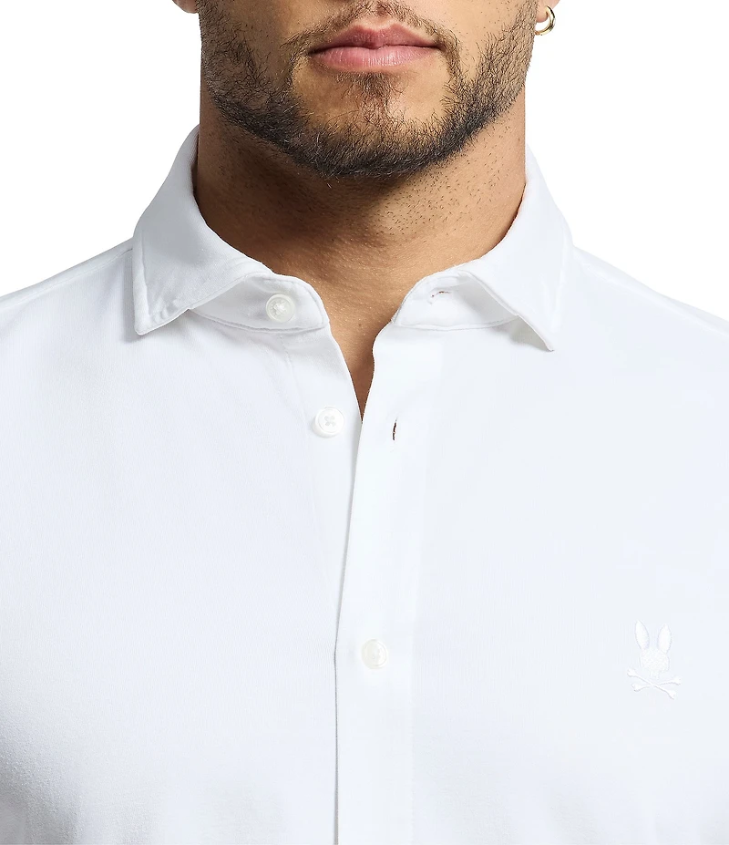Psycho Bunny Jackson Classic Fit Stretch Knit Spread Collar Solid Dress Shirt