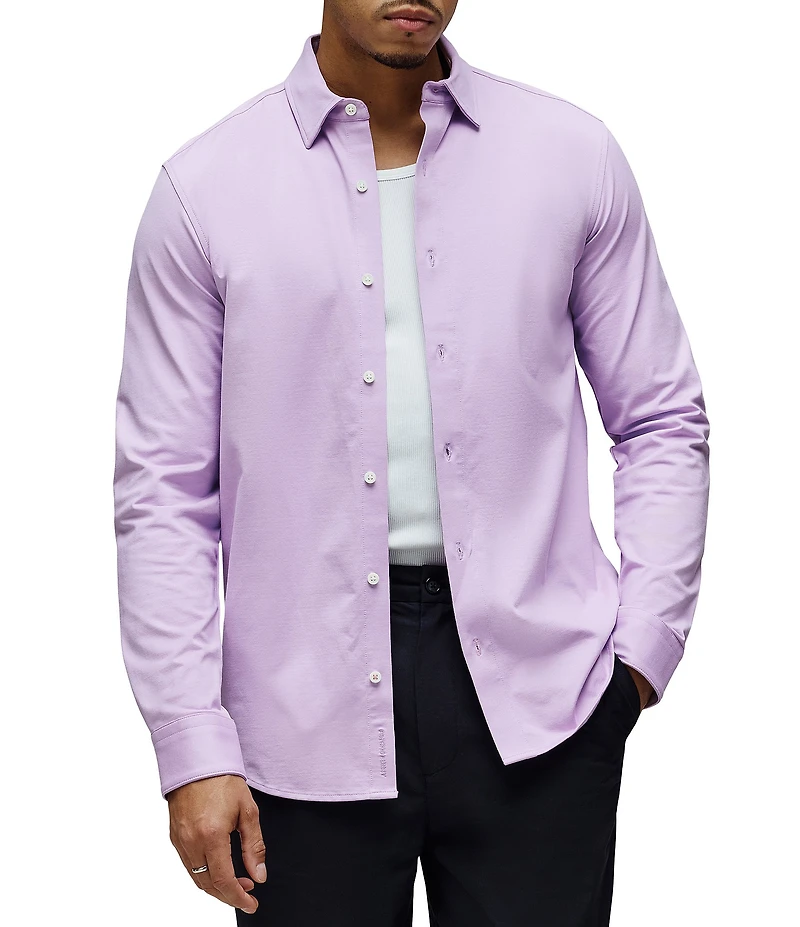 Psycho Bunny Jackson Classic Fit Stretch Knit Spread Collar Solid Embroidered Logo Dress Shirt