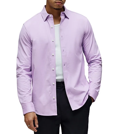 Psycho Bunny Jackson Classic Fit Stretch Knit Spread Collar Solid Embroidered Logo Dress Shirt