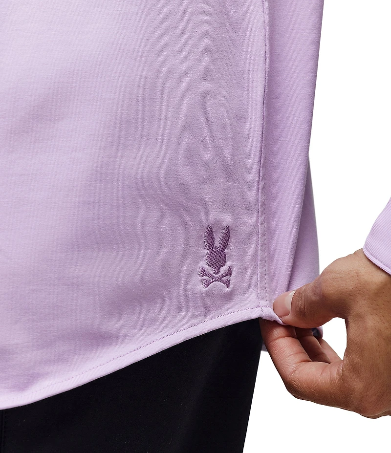 Psycho Bunny Jackson Classic Fit Stretch Knit Spread Collar Solid Embroidered Logo Dress Shirt