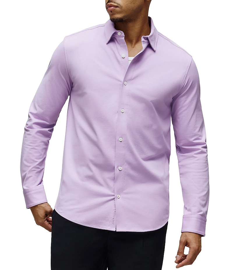 Psycho Bunny Jackson Classic Fit Stretch Knit Spread Collar Solid Embroidered Logo Dress Shirt