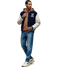 Psycho Bunny Jacob Varsity Leather Bomber Jacket