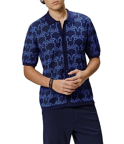 Psycho Bunny Kane Bunny Logo Short Sleeve Woven Shirt