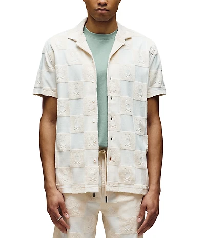 Psycho Bunny Kelvin Jacquard Terry Cloth Short Sleeve Woven Camp Shirt