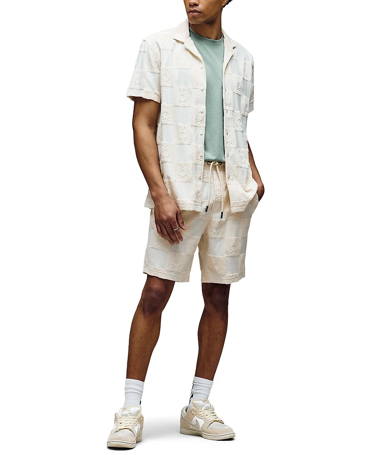 Psycho Bunny Kelvin Jacquard Terry Cloth Short Sleeve Woven Camp Shirt