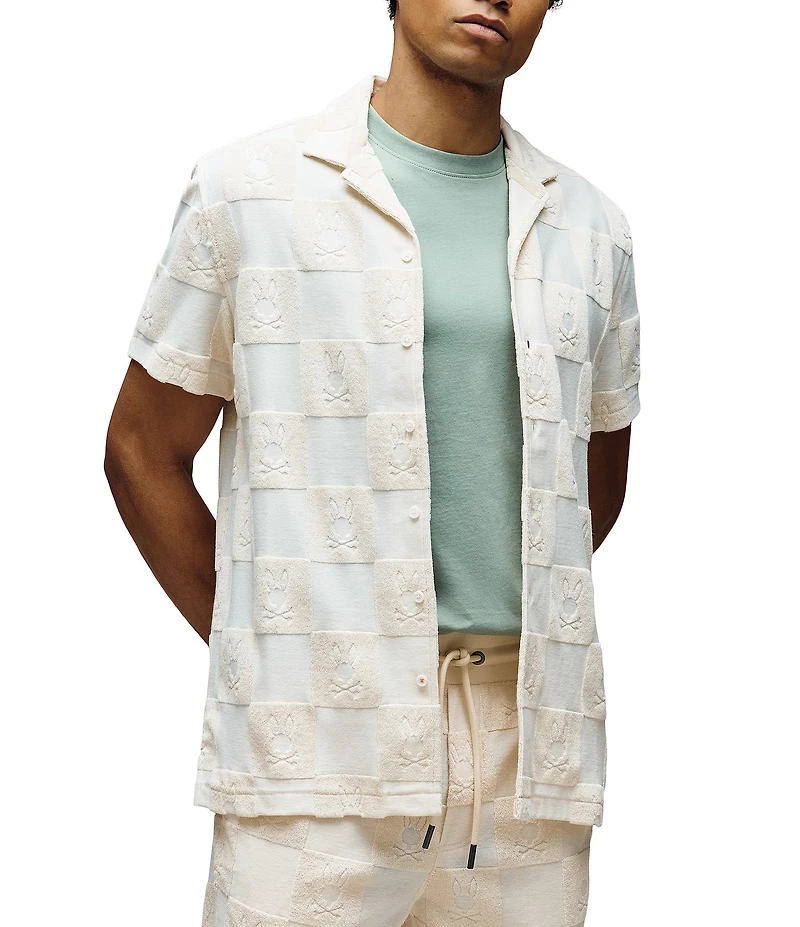 Psycho Bunny Kelvin Jacquard Terry Cloth Short Sleeve Woven Camp Shirt