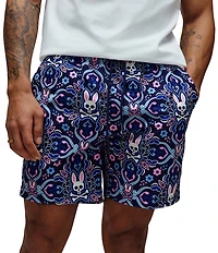 Psycho Bunny Luke Allover Bunny Paisley Print 6#double; Inseam Swim Trunks