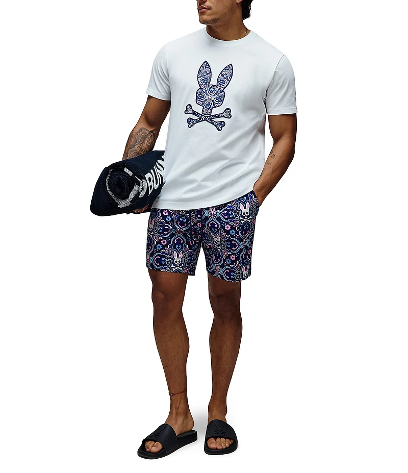 Psycho Bunny Luke Allover Bunny Paisley Print 6#double; Inseam Swim Trunks