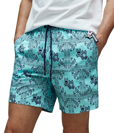 Psycho Bunny Luke Paisley Printed 6#double; Inseam Swim Trunks