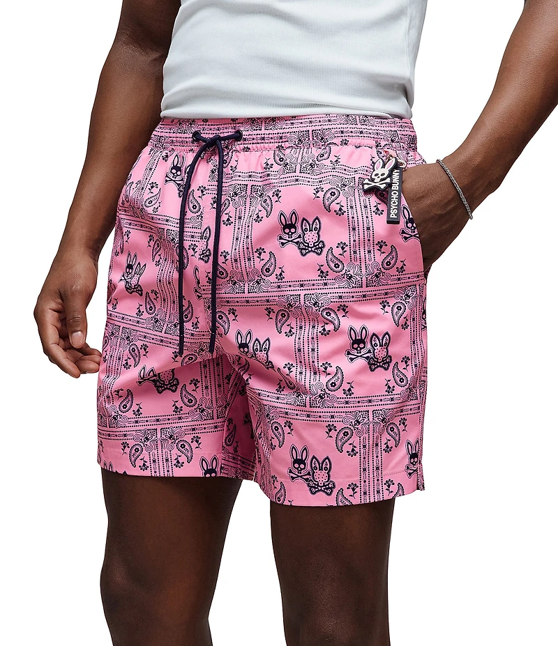 Psycho Bunny Luke Paisley Printed 6#double; Inseam Swim Trunks