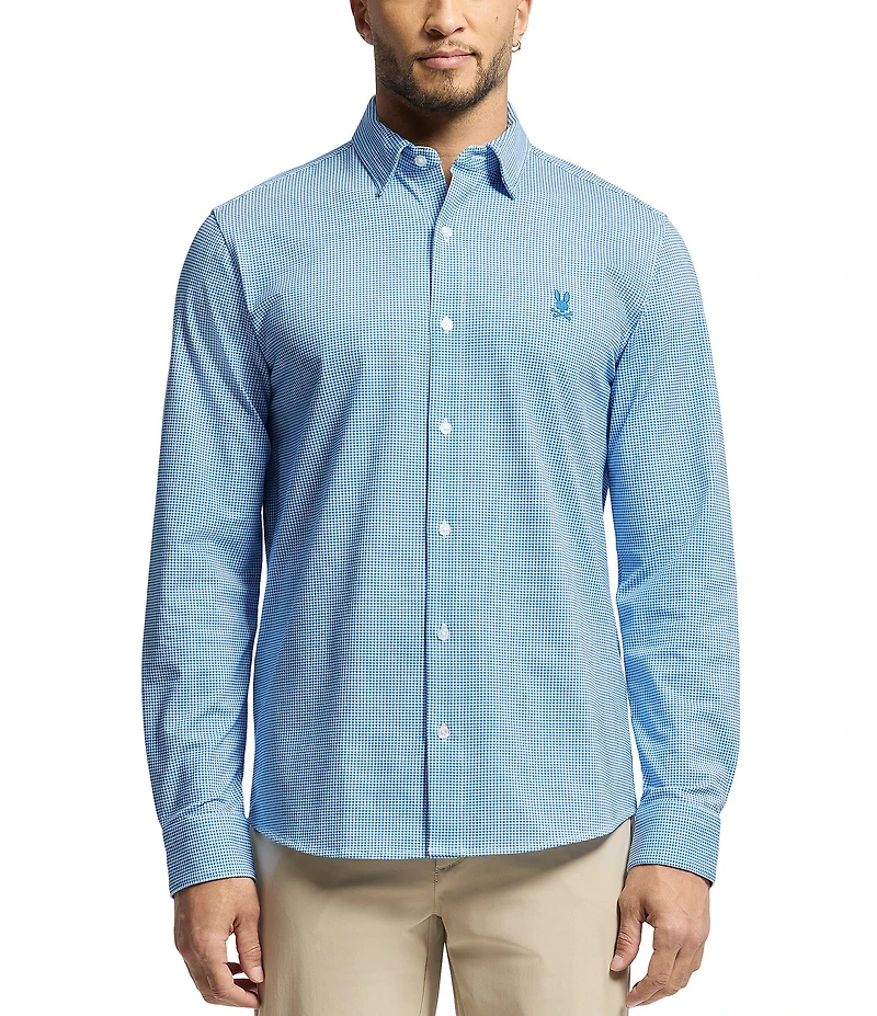 Psycho Bunny Manson Classic Fit Spread Collar Patterned Stretch Knit Dress Shirt