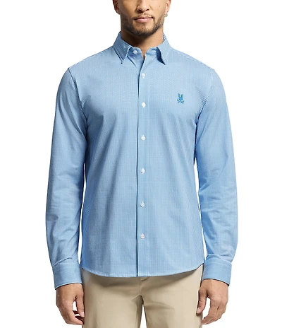 Psycho Bunny Manson Classic Fit Spread Collar Patterned Stretch Knit Dress Shirt