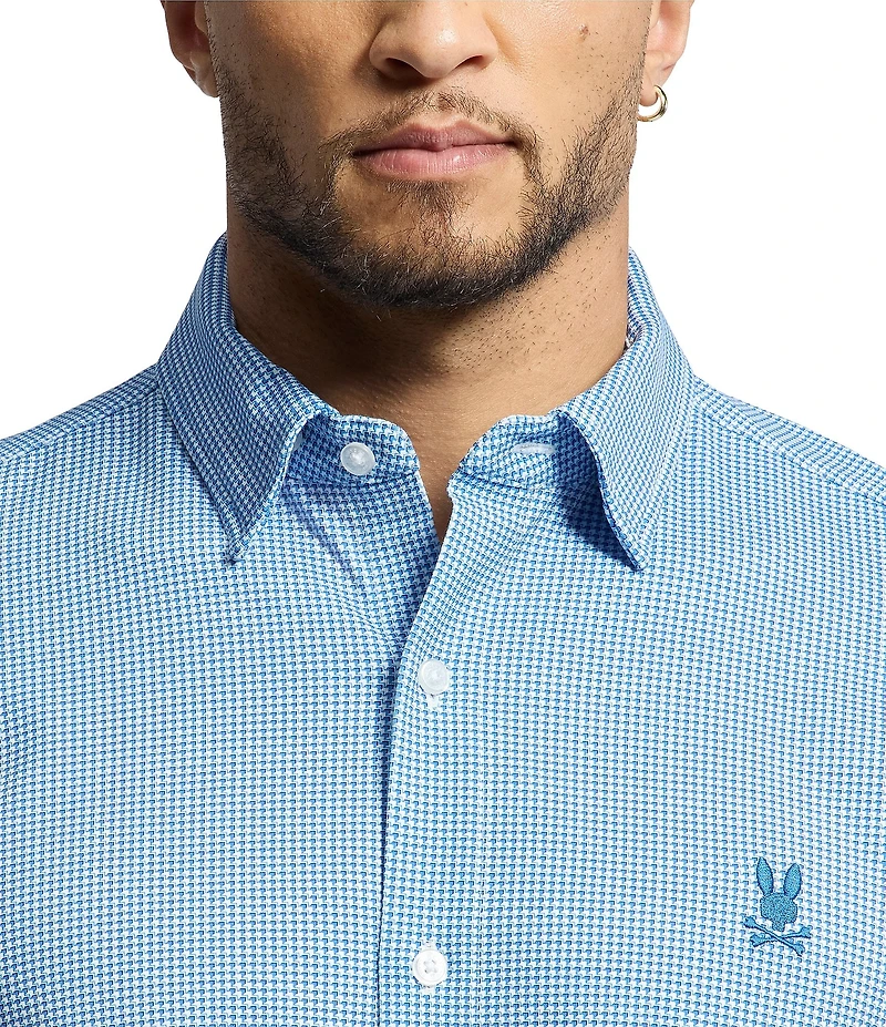 Psycho Bunny Manson Classic Fit Spread Collar Patterned Stretch Knit Dress Shirt