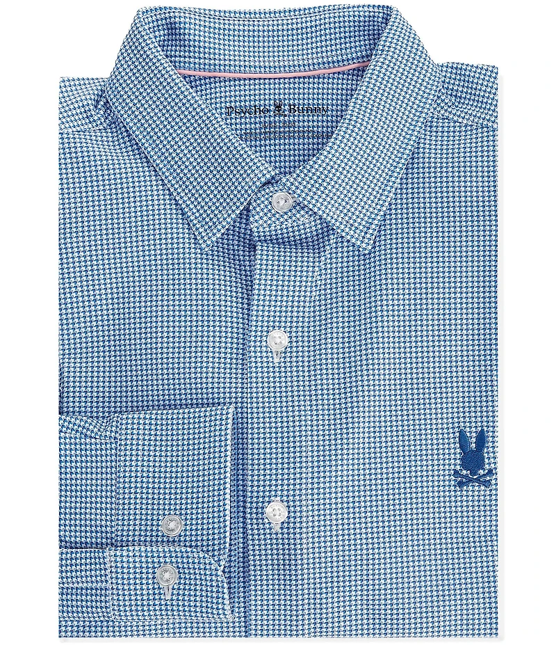 Psycho Bunny Manson Classic Fit Spread Collar Patterned Stretch Knit Dress Shirt