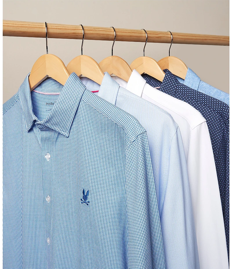 Psycho Bunny Manson Classic Fit Spread Collar Patterned Stretch Knit Dress Shirt