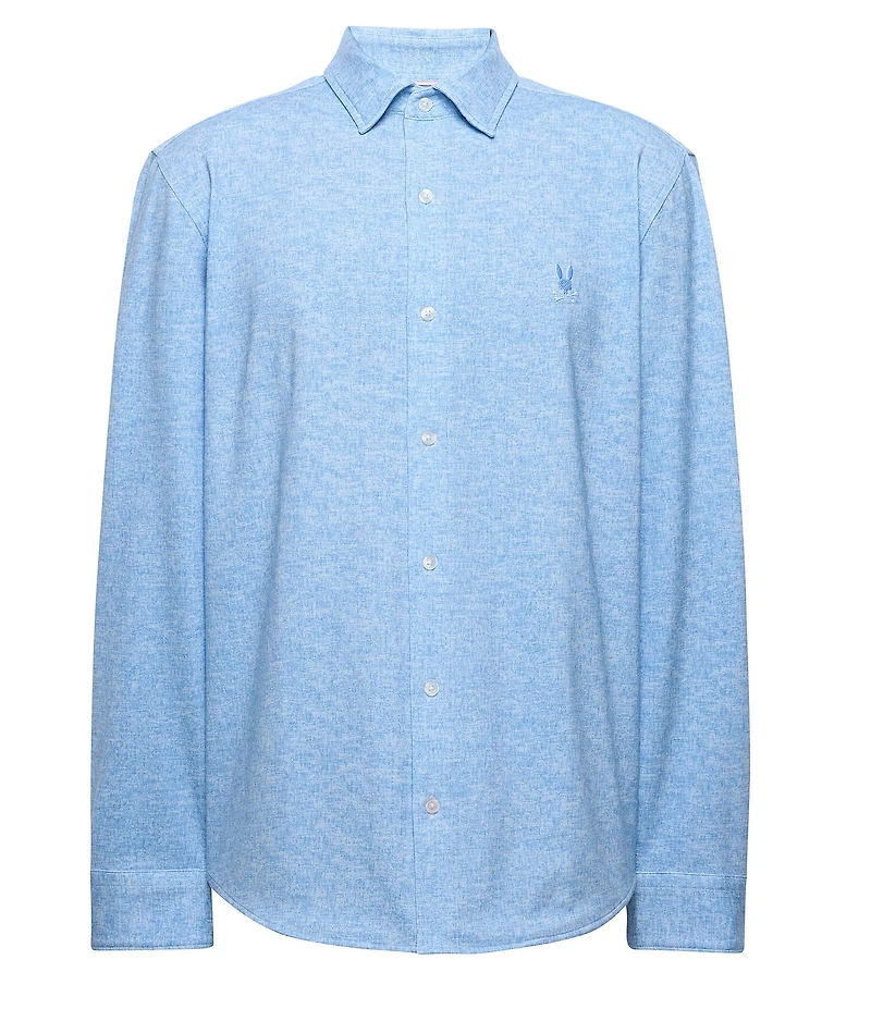 Psycho Bunny Nathan Classic Fit Spread Collar Solid Stretch Knit Dress Shirt