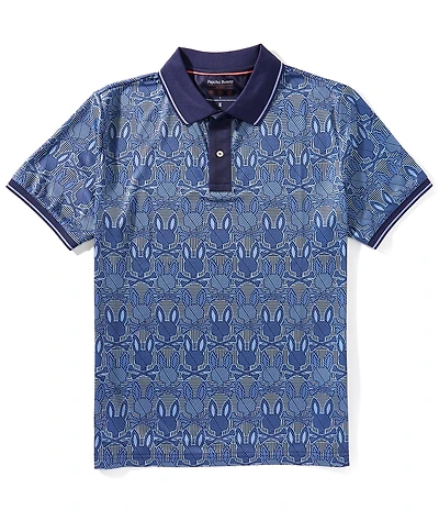 Psycho Bunny Reeves Allover Bunny Logo Short Sleeve Polo Shirt