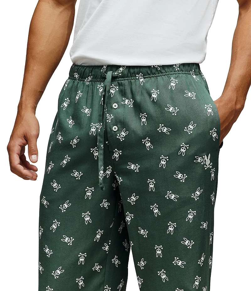 Psycho Bunny Solid Long Sleeve Flannel Pajama Shirt & Matching Pajama Pant Set