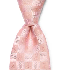Psycho Bunny Textured Checkerboard Bunny 3 1/4#double; Traditional Woven Jacquard Silk Tie