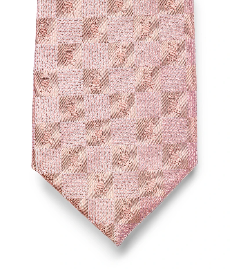 Psycho Bunny Textured Checkerboard Bunny 3 1/4#double; Traditional Woven Jacquard Silk Tie