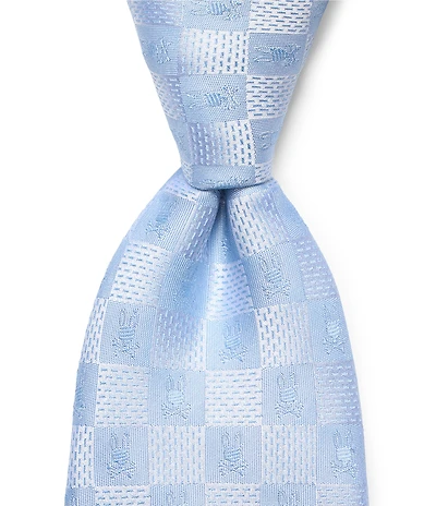 Psycho Bunny Textured Checkerboard Bunny 3 1/4#double; Traditional Woven Jacquard Silk Tie