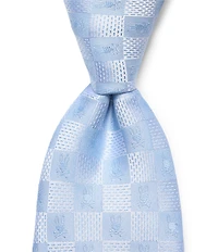 Psycho Bunny Textured Checkerboard Bunny 3 1/4#double; Traditional Woven Jacquard Silk Tie