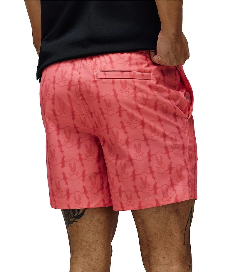 Psycho Bunny Toby Allover Bunny 5.75#double; Inseam Swim Trunks