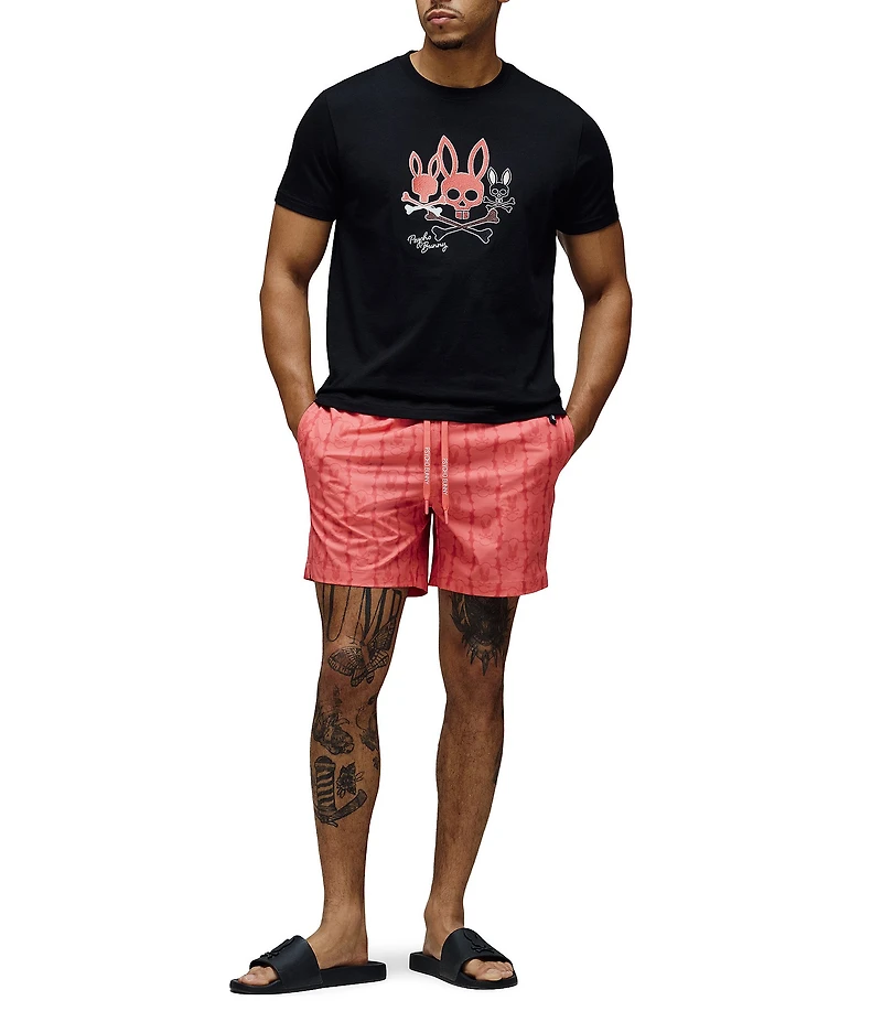 Psycho Bunny Toby Allover Bunny 5.75#double; Inseam Swim Trunks