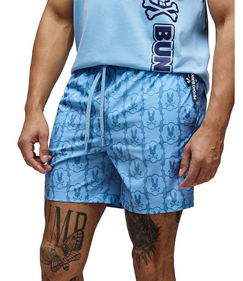 Psycho Bunny Toby Allover Bunny 5.75#double; Inseam Swim Trunks