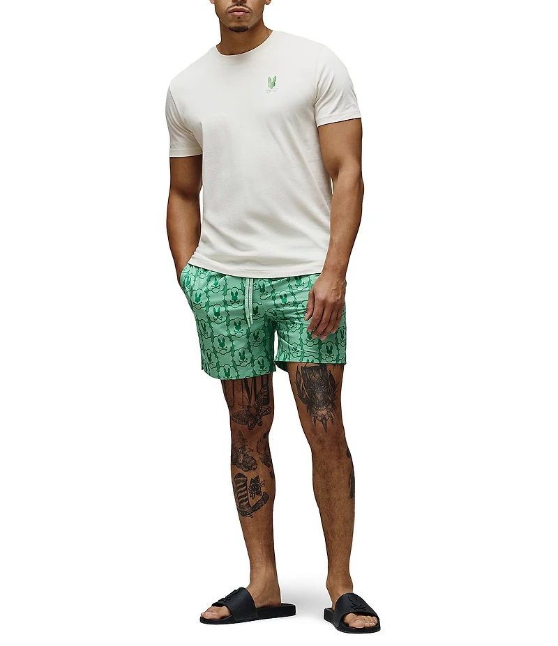 Psycho Bunny Toby Allover Bunny 5.75#double; Inseam Swim Trunks