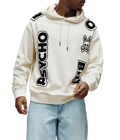 Psycho Bunny Toby Wordmark Flocking Logo Long Sleeve Relaxed Fit Hoodie