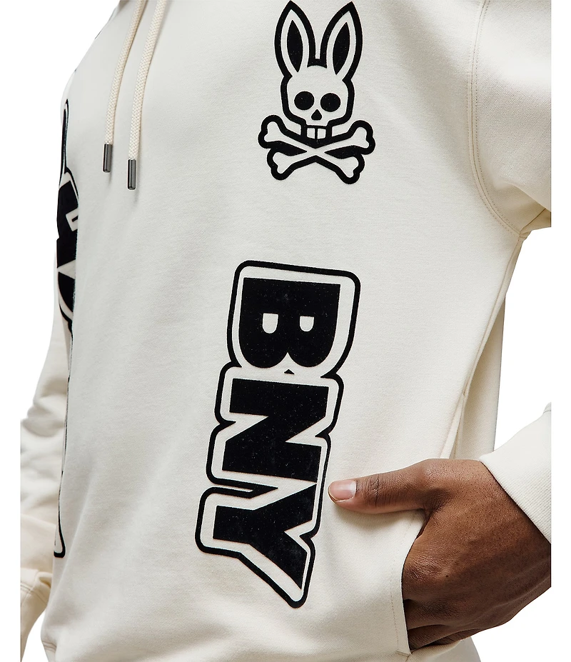 Psycho Bunny Toby Wordmark Flocking Logo Long Sleeve Relaxed Fit Hoodie
