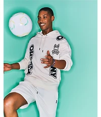 Psycho Bunny Toby Wordmark Flocking Logo Long Sleeve Relaxed Fit Hoodie