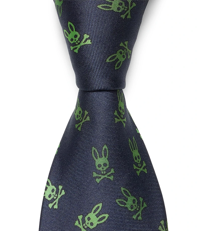 Psycho Bunny Tossed Multi Bunny 3 1/4#double; Silk Tie