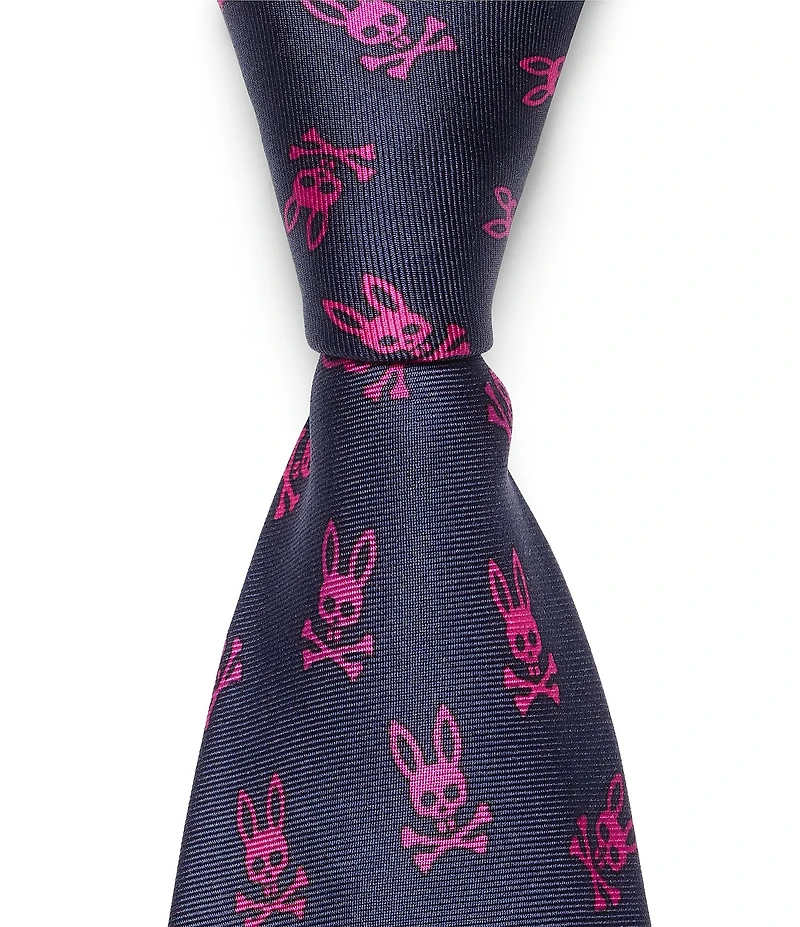 Psycho Bunny Tossed Multi Bunny 3 1/4#double; Silk Tie
