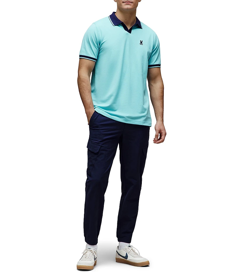 Psycho Christiano Pique Short Sleeve Contrasting Johnny Collar Polo Shirt