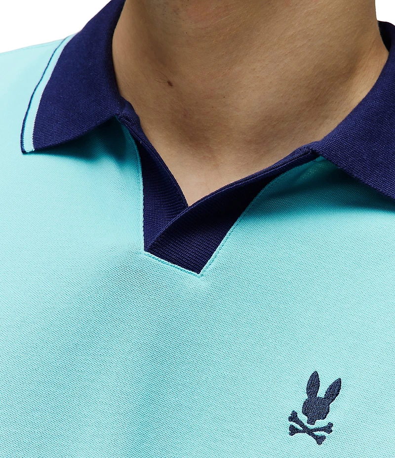 Psycho Christiano Pique Short Sleeve Contrasting Johnny Collar Polo Shirt