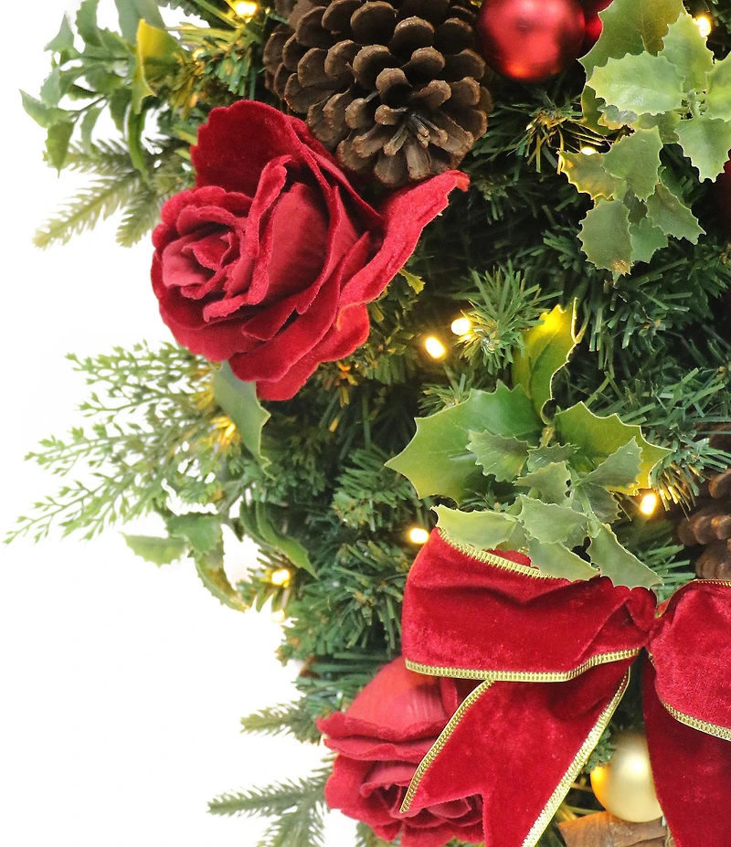 Puleo International Inc. 28#double; Pre-Lit Battery-Operated Artificial Adorned Christmas Banister Decor