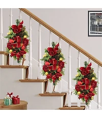 Puleo International Inc. 28#double; Pre-Lit Battery-Operated Artificial Adorned Christmas Banister Decor