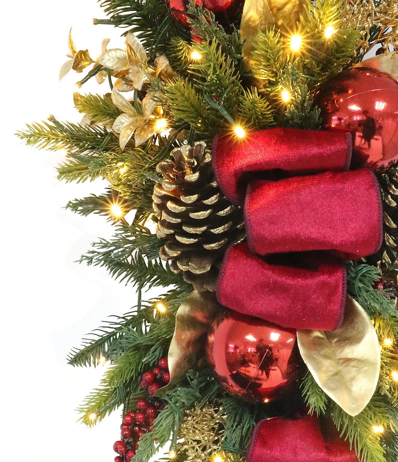 Puleo International Inc. 28#double; Pre-Lit Battery-Operated Red & Gold Artificial Banister Decor