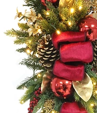 Puleo International Inc. 28#double; Pre-Lit Battery-Operated Red & Gold Artificial Banister Decor