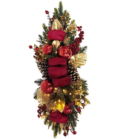Puleo International Inc. 28#double; Pre-Lit Battery-Operated Red & Gold Artificial Banister Decor
