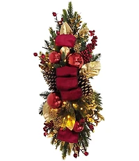 Puleo International Inc. 28#double; Pre-Lit Battery-Operated Red & Gold Artificial Banister Decor