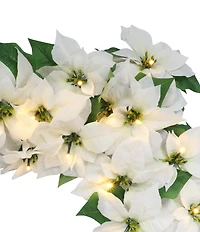 Puleo International Inc. 6-ft. x 12-in. Pre-Lit Battery-Operated Artificial White Poinsettia Christmas Garland